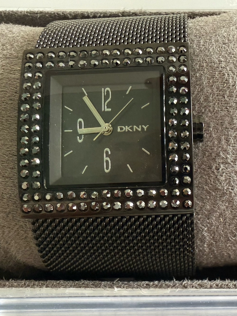 DKNY Black Crystal-Accent Mesh Bracelet Watch